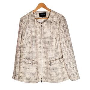 Lafayette 148 New York Tweed Zip Up Blazer Jacket Cream Ivory Textured Size 18